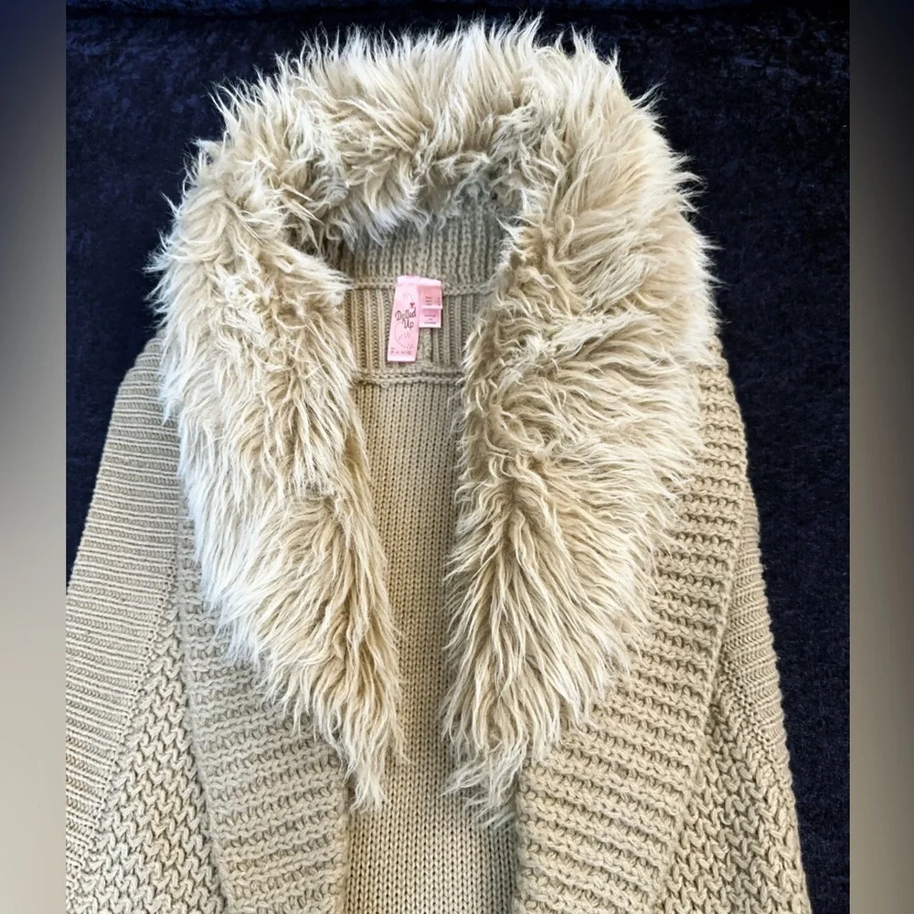 Dolled Up Tan Knit Vest with Faux Fur Collar
